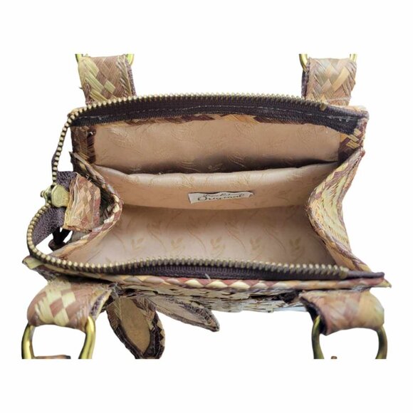 Depre International Brown Sisal Small Handbag With Petals Handcrafted - Picture 8 of 9